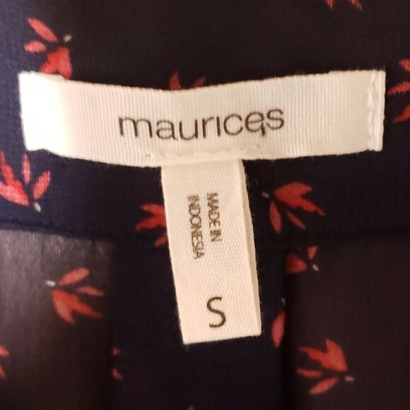 Maurices Womens Navy Red Semi Sheer Faux Wrap Floral Blouse Small - Picture 5 of 7